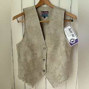 NWT Vintage Aurora Clothing Floral Fringe Patterned Vest
